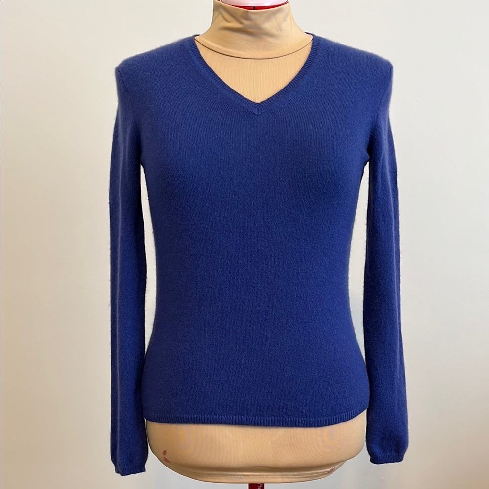 Blue Cashmere V-Neck Sweater